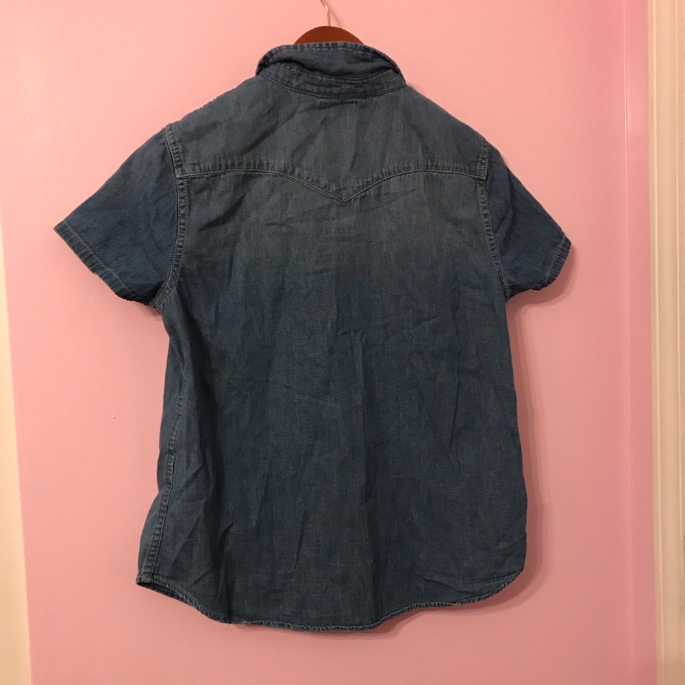 Levis Denim Button Down Palm Tree Embroidered Top… - image 6